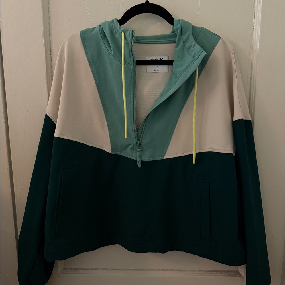 Old Navy Teal and Cream Colorblock Hoodie